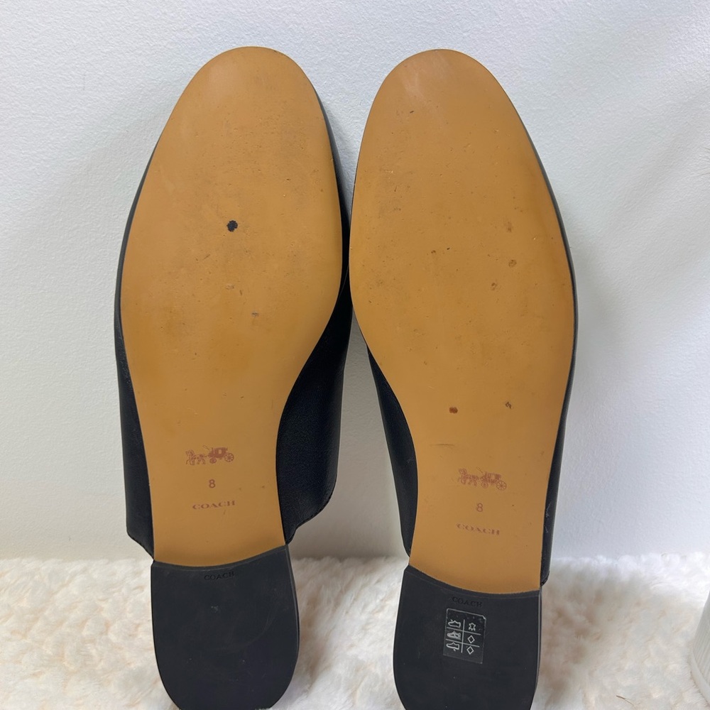 COACH Women's Sawyer Loafer Logo-Bit Mules Leather Black W/ Gold Chain.Sz 8 - Picture 6 of 7